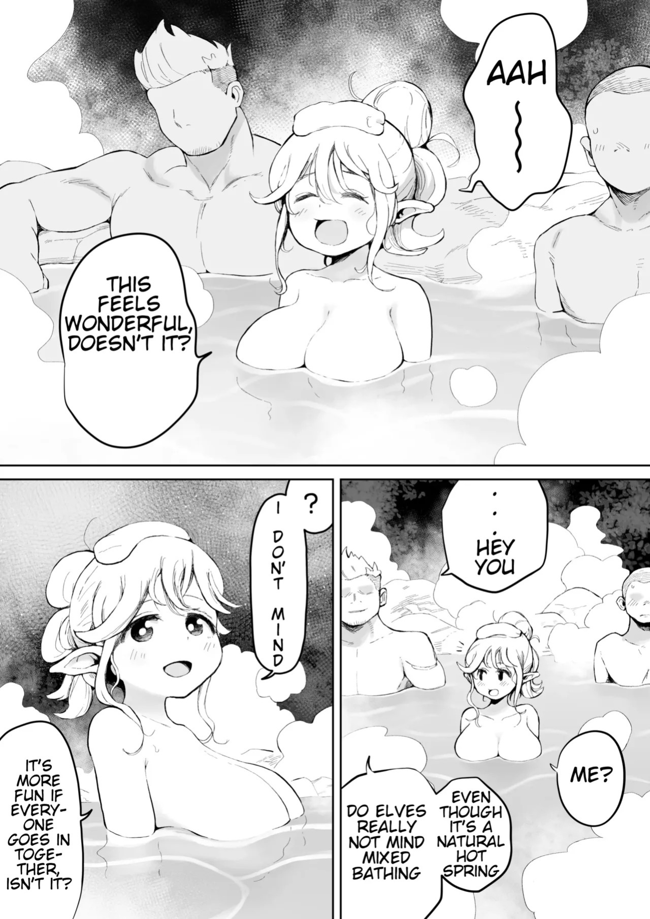 [Muigyuu] Konyoku toka Kinishinai Elf-san | An elf who doesn't mind mixed-gender bathing [English]