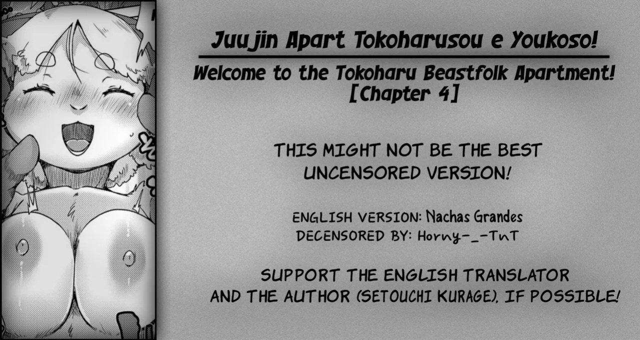 [Setouchi Kurage] Juujin Apart Tokoharusou e Youkoso! | Welcome to the Tokoharu Beastfolk Apartment! (Ch. 4) [English] [Decensored] [Horny-_-TnT]
