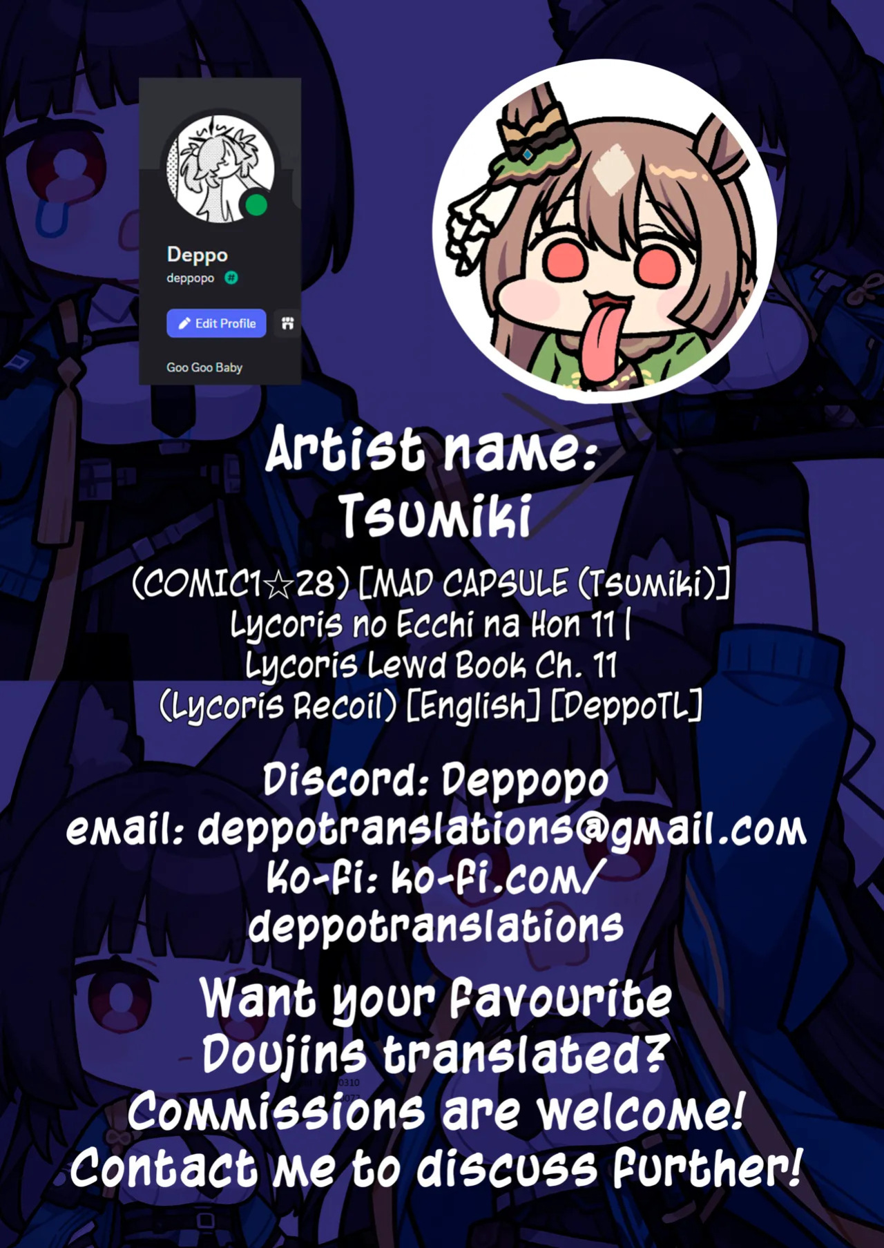 (COMIC1☆28) [MAD CAPSULE (Tsumiki)] Lycoris no Ecchi na Hon 11 | Lycoris Lewd Book Ch. 11 (Lycoris Recoil) [English] [DeppoTL]