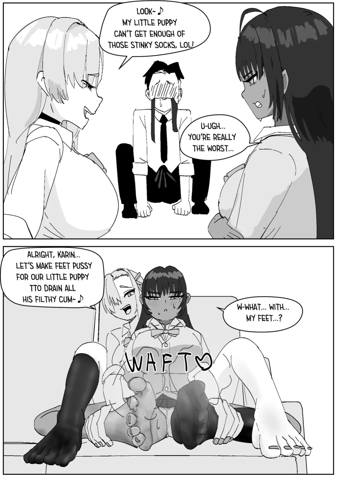 [Sockshop / ヤバい靴下屋さん] Karin & Asuna Masochist’s Cum Squeezed by Stinky Feet