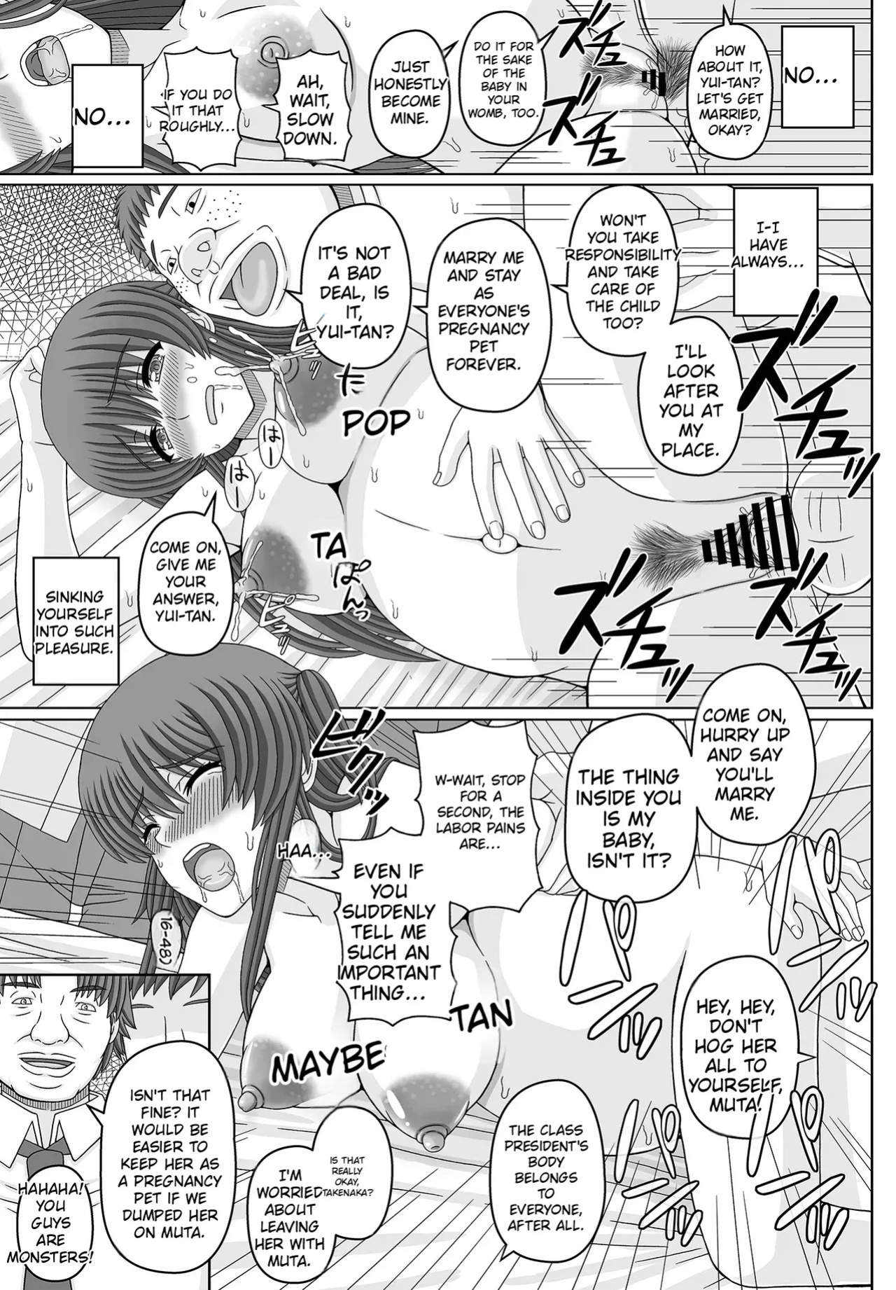 [Shiawase Kyouwakoku (Shiawase no Katachi)] Iinchou wa Class no Ninshin Pet 4 + Oro Yui Hen (AI-Translated)